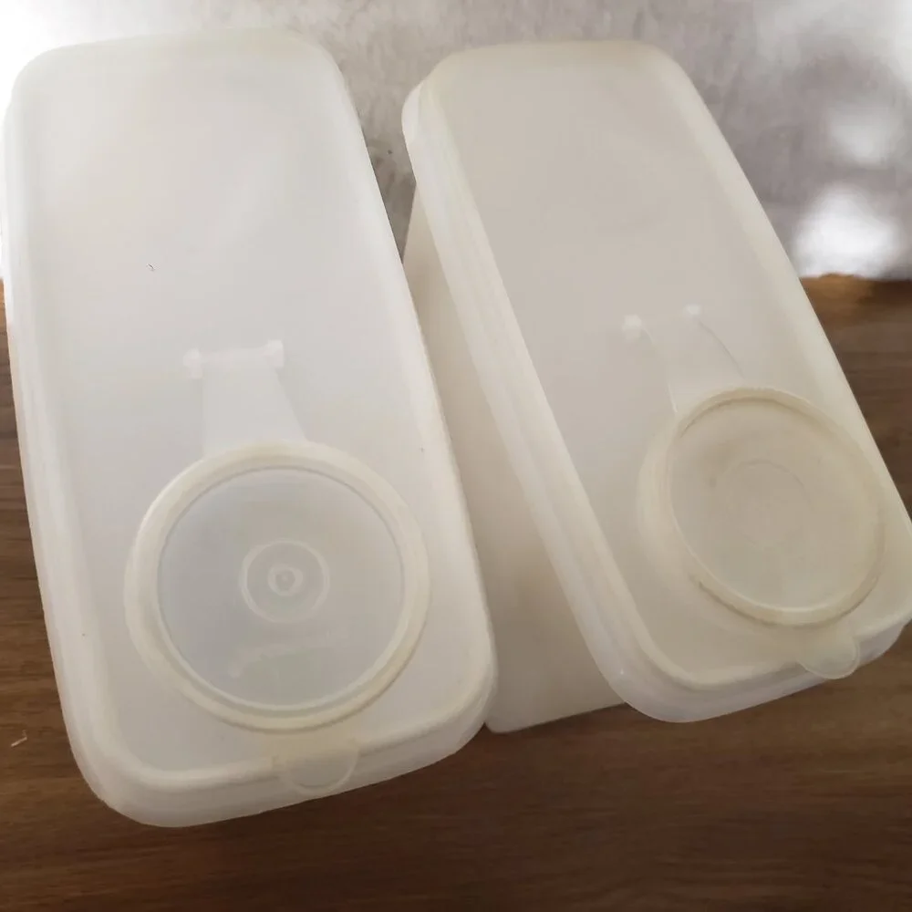Vintage Tupperware 469-1 Cereal Food Storage Containers Clear‎ Lot of 2 Pour Lid